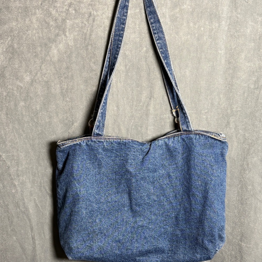 Vtg Denim Jean Shoulder Bag Purse Penny Lane 70s Style Cargo Medium Wash Blue - Picture 10 of 12